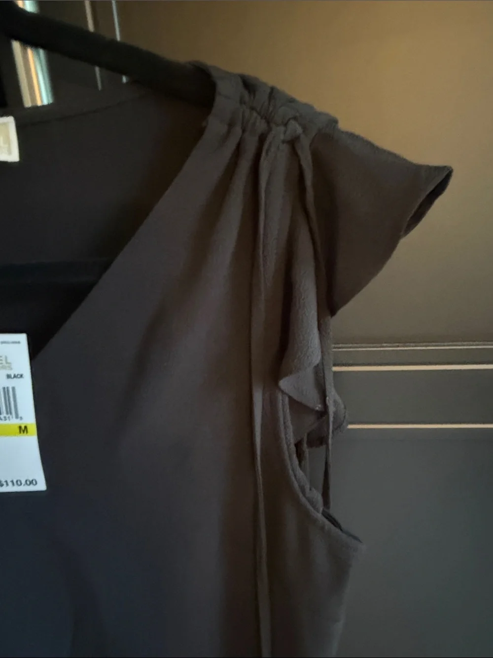 Michael Kors Black V-Neck Shift Dress with Tie Details